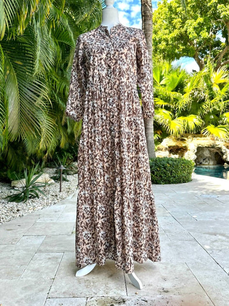 Just Darviny Boho Long Sleeve Maxi Dress Brown Small 3