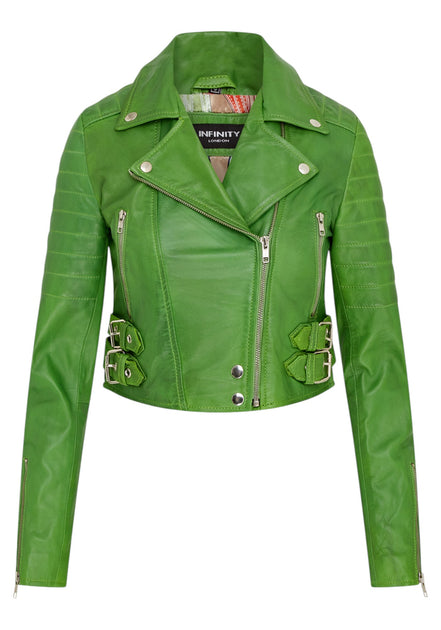 Infinity Brando Leather Biker Jacket Green US 10 3