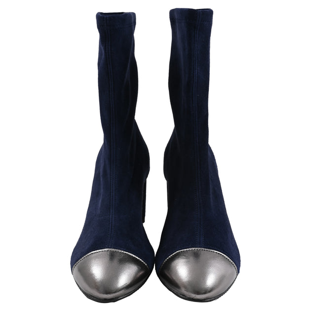 Stuart Weitzman Fernanda Cap-Toe Sock Ankle Boots Blue US 7.5 3