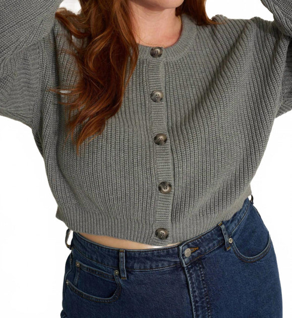 Callahan Cropped Cardigan Grau Large 4