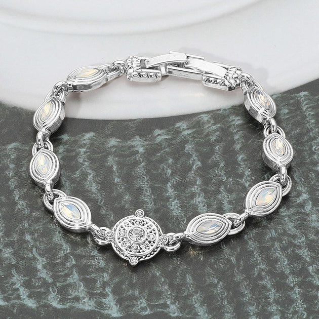 FASHNZFAB Ornate Charm Marquise-cut Stone Link Bracelet Silver White One Size 2