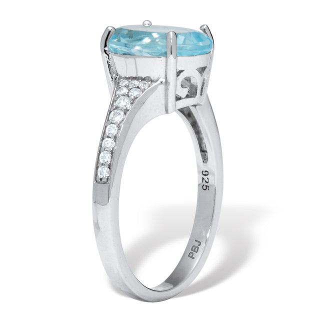 Palm Blue Topaz and CZ Sterling Silver Ring Blue US 6 3