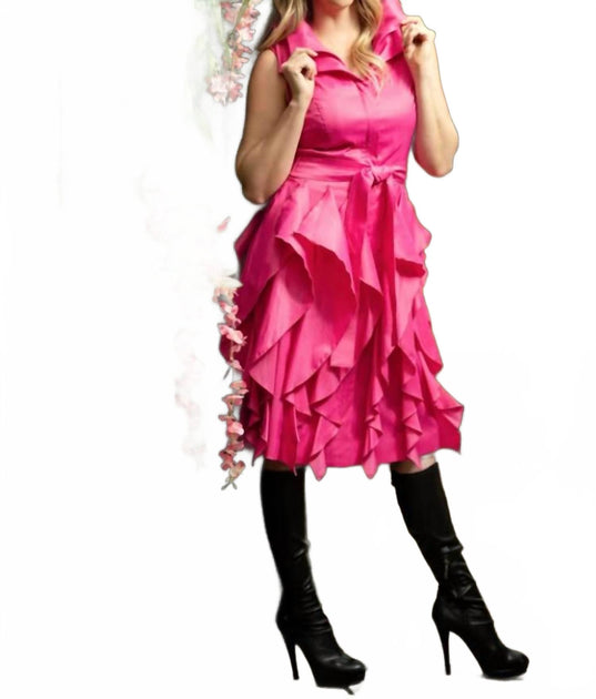 Samuel Dong Duppioni Stretch Ruffle Dress Pink Medium 2