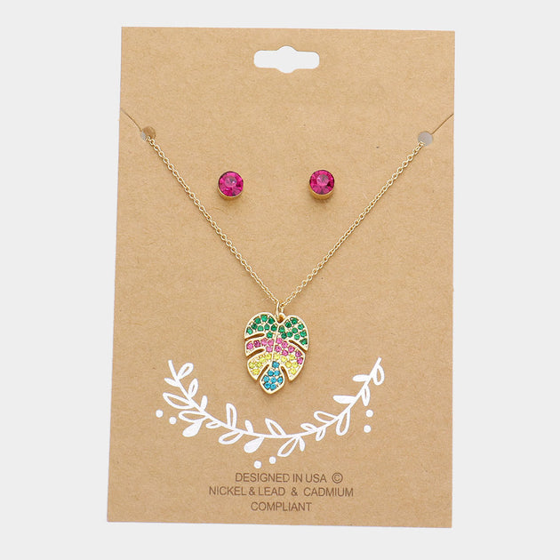 FASHNZFAB Tropical Leaf Pendant Necklace Gold 5