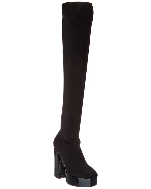Jimmy Choo Giome 140 Knit & Patent Platform Over-The-Knee Boot Black EU 39 2