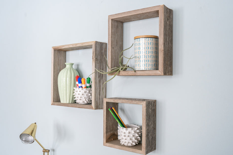 Hivvago Set of 3 Square Shadow Box Shelves Gray 4