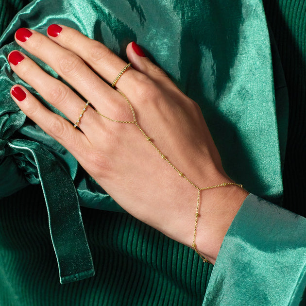 RS Pure 14kt Yellow Gold Beaded Hand Chain Bracelet Gold 4