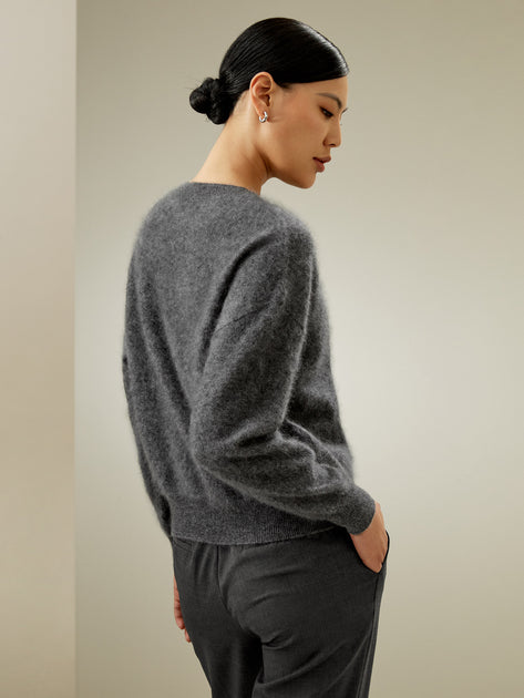 LILYSILK Classic Round Neck Cashmere Sweater Grey XLarge 3