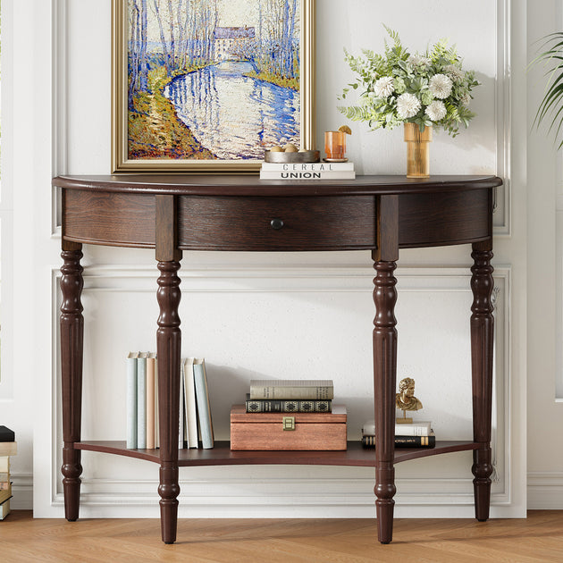 Streamdale Farmhouse Half Moon Console Table Espresso 2