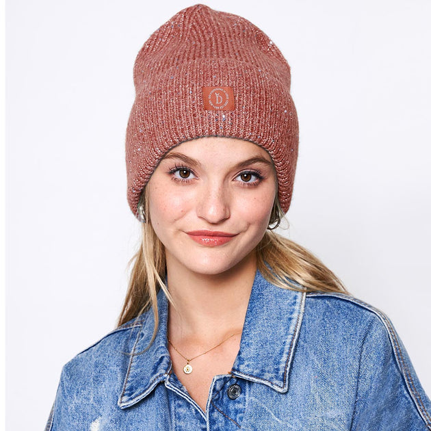 FASHNZFAB Sequin Embellished Lurex Cuff Beanie Hat Beige One Size 2