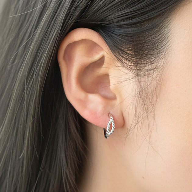 FASHNZFAB Textured Mini Huggie Hoop Earrings Silver 4