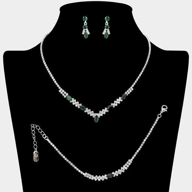 FASHNZFAB Marquise Stone Cluster Jewelry Set Black 8