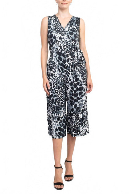 Emma & Michele V-Neck Sleeveless Tie Side Jumpsuit White Large 2
