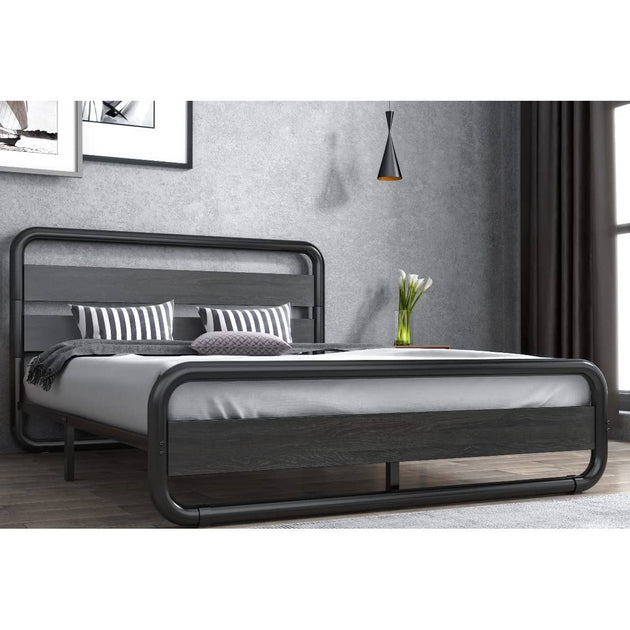 Hivvago King Round Metal Platform Bed Black 3