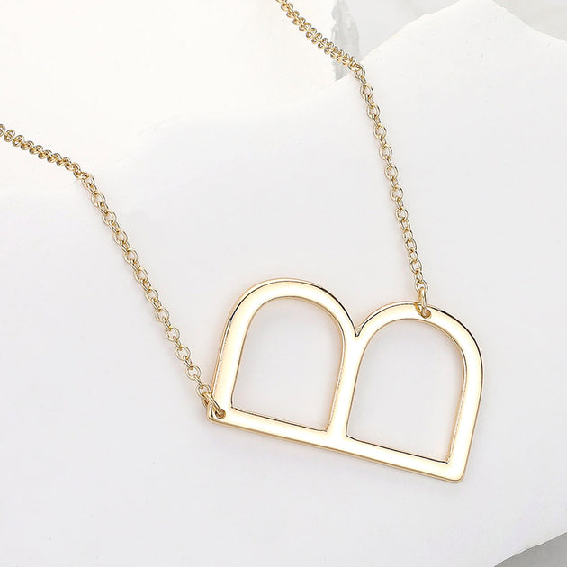 FASHNZFAB Metal Initial Monogram Pendant Necklace Silver 3