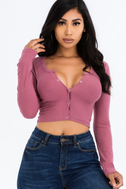 TRUEDAMES Women's Ribbed Snap Button Crop Top Green Small 5