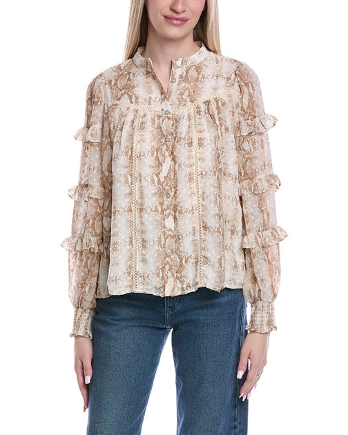 FATE Printed Blouse Beige Small 3