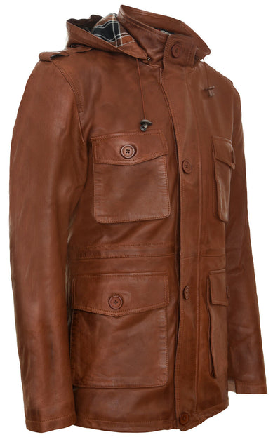 Infinity Herren Leder Trenchcoat mit Kapuze Medellin Braun XL 4