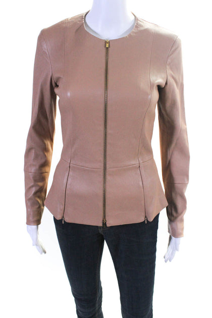The Row Front Zip Leather Jacket Brown US 4 2