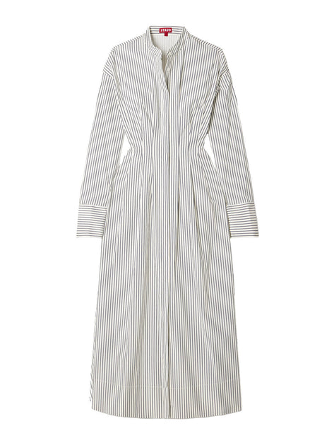 staud mini lorenza dress Staud Women's Midi Lorenza Dress, Ivory Micro Stripe