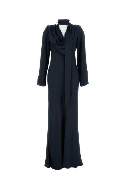 Rotate Birger Christensen Long Draped Satin Dress Black EU 38 2