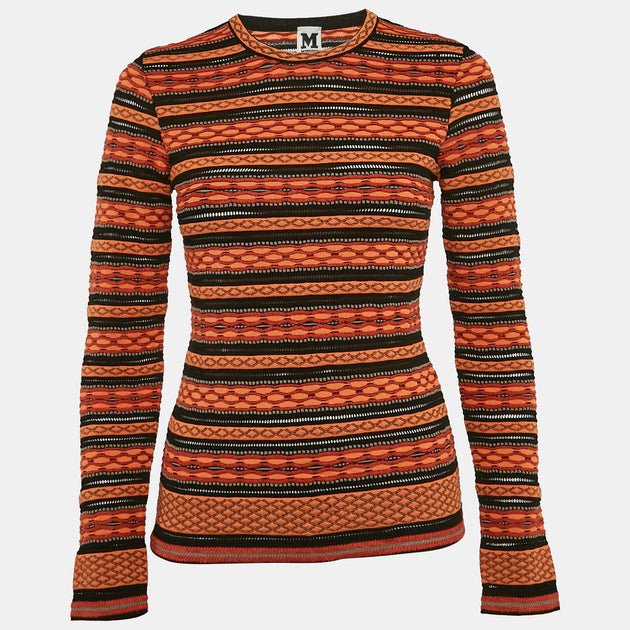 M Missoni Knit Top Orange/Black Small 2