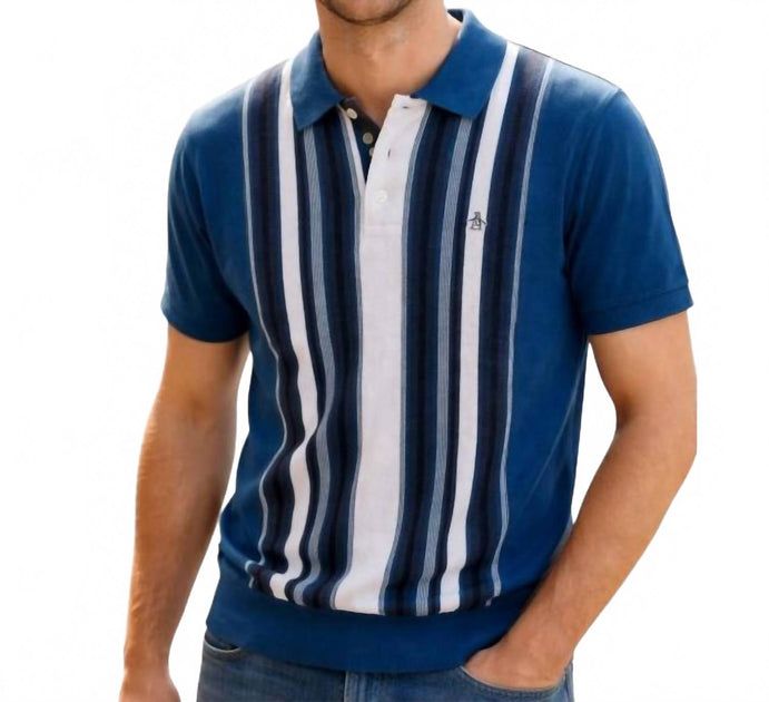 Original Penguin Vertical Stripe Polo Shirt Blue Multi XLarge 2