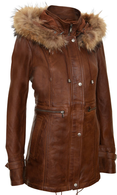 Infinity Womens Warm Leather Hooded Parka Jacket Northwich blue Large 3