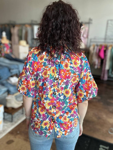 THML Puff Sleeve Floral Top Multi Medium 4