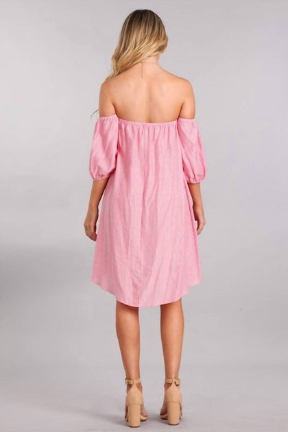 CHRIS & CAROL Stripe Off The Shoulder Dress Pink Large 3