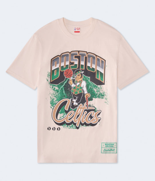 Aeropostale Boston Celtics City Stripe Relaxed Graphic Tee Beige Large 2