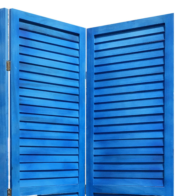 Hivvago 3 Panel Light Blue Shutter Screen Room Divider 4