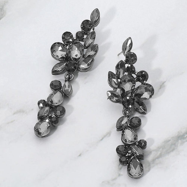 FASHNZFAB Multi Stone Cluster Vine Dangle Earrings Silver 5