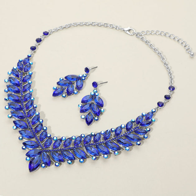 FASHNZFAB Marquise Stone Cluster Evening Necklace Blue 2