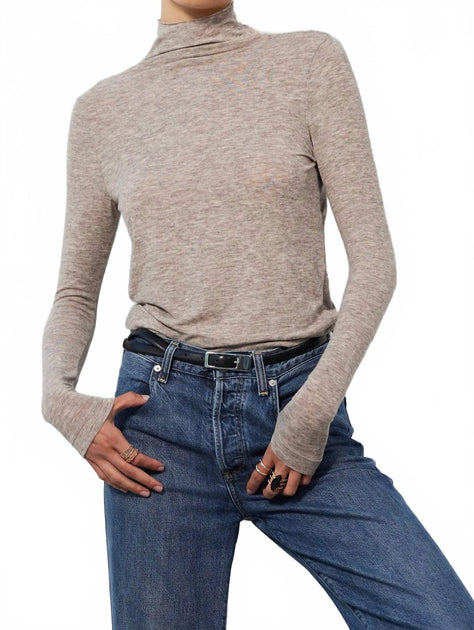 bobi Long Sleeve Mock Turtleneck Tee Grey Large 2