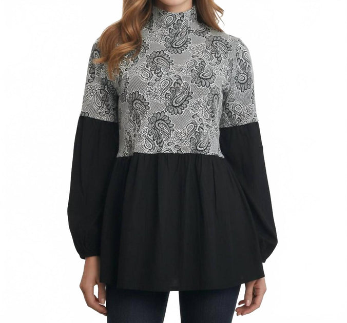 RYU Button Back Paisley Print High Neck Blouse - Schwarz, Small 2