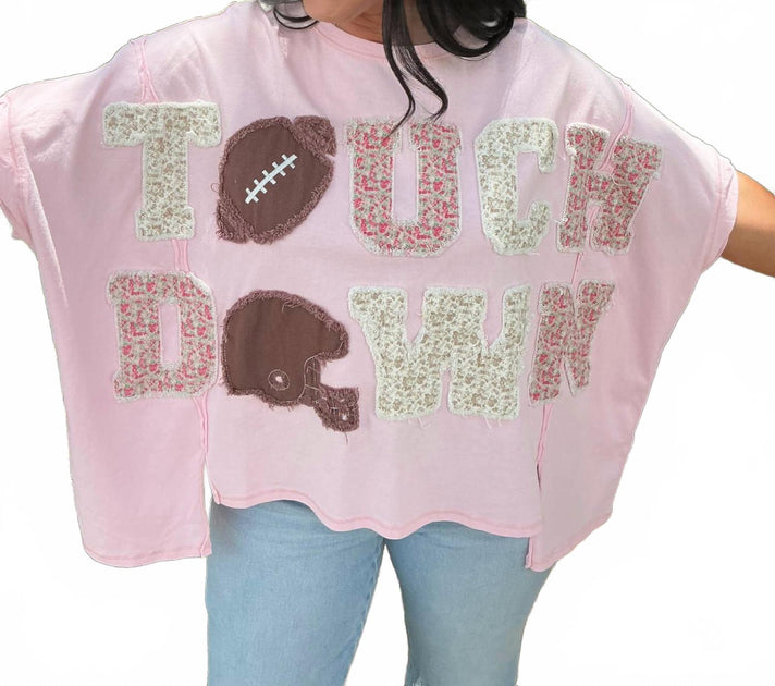 Peach Love Football Touchdown Patch T-Shirt Pink Large 4