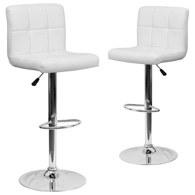 Flash Furniture Quilted Vinyl Adjustable Height Barstool White 2