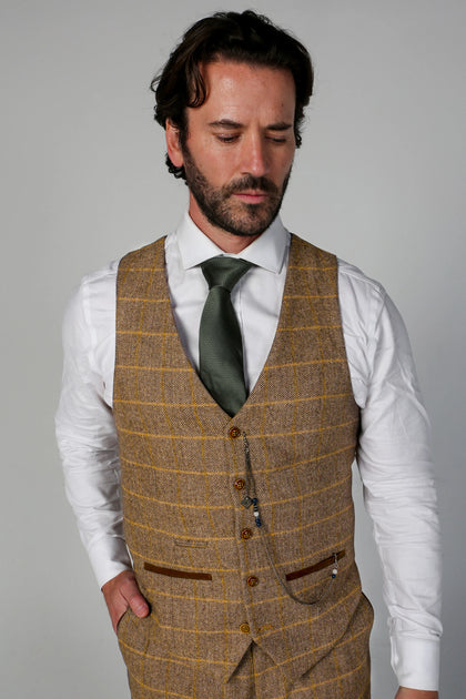 Paul Andrew Harris Tweed Waistcoat Brown US 44 2