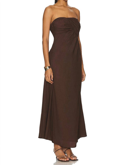 SOVERE A-Line Strapless Maxi Dress Brown Large 4