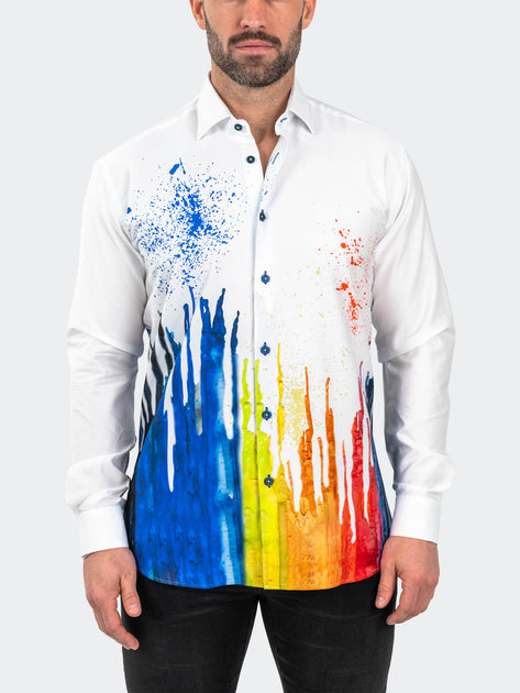 Maceoo Fibonacci Dripped White Medium Dress Shirt 2