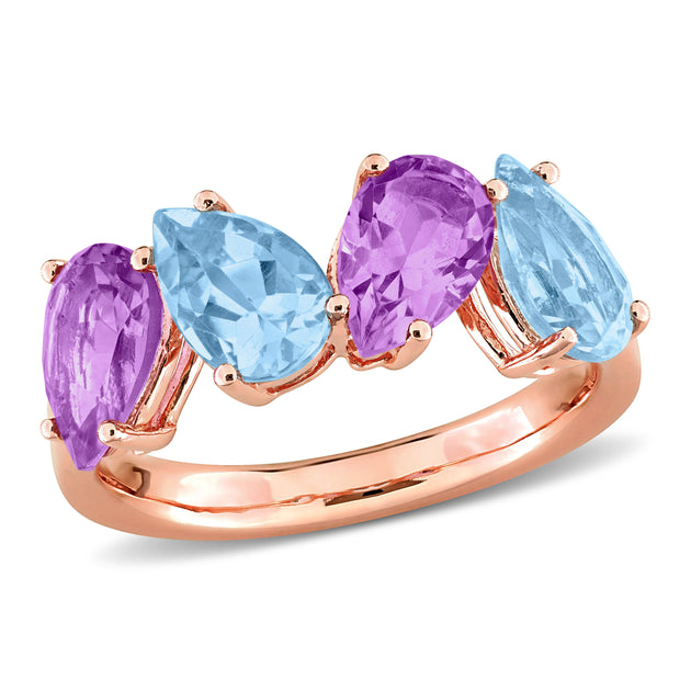 Mimi & Max Pear-Shaped Topaz and Amethyst Ring Rose Silver Pink US 9 2