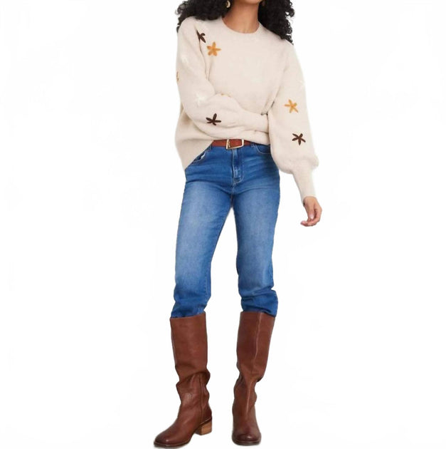 Karen Kane Embroidered Flower Sweater Beige Medium 4