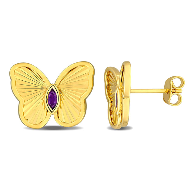 Mimi & Max Butterfly Stud Earrings Amethyst Yellow Silver 3