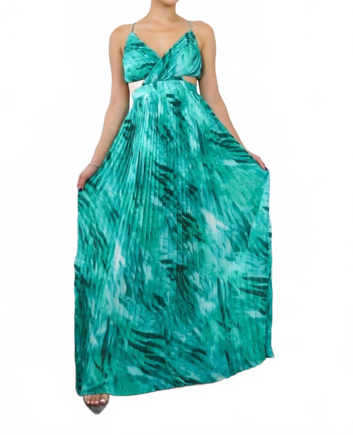 SurelyMine Pleated Cut Out Chiffon Maxi Dress Blue Large 3