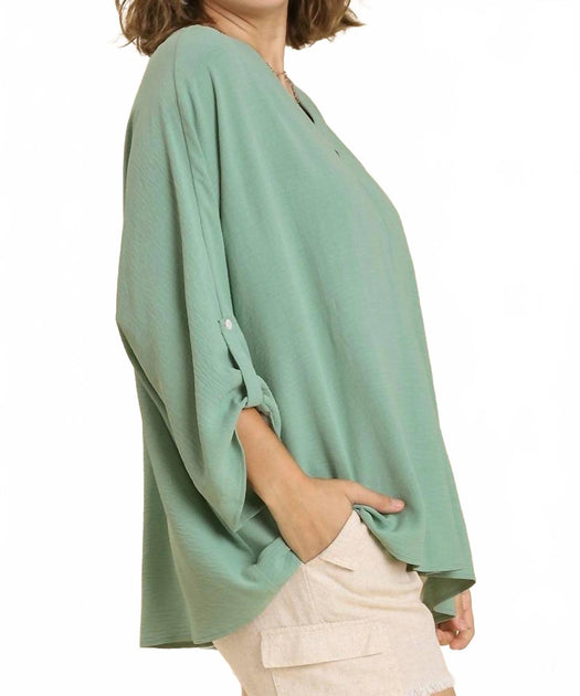 Umgee High Low Dolman Sleeve Top Green 2X 4