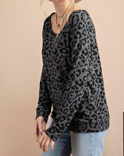 143 STORY Leopard Knit Top Grey Large 3