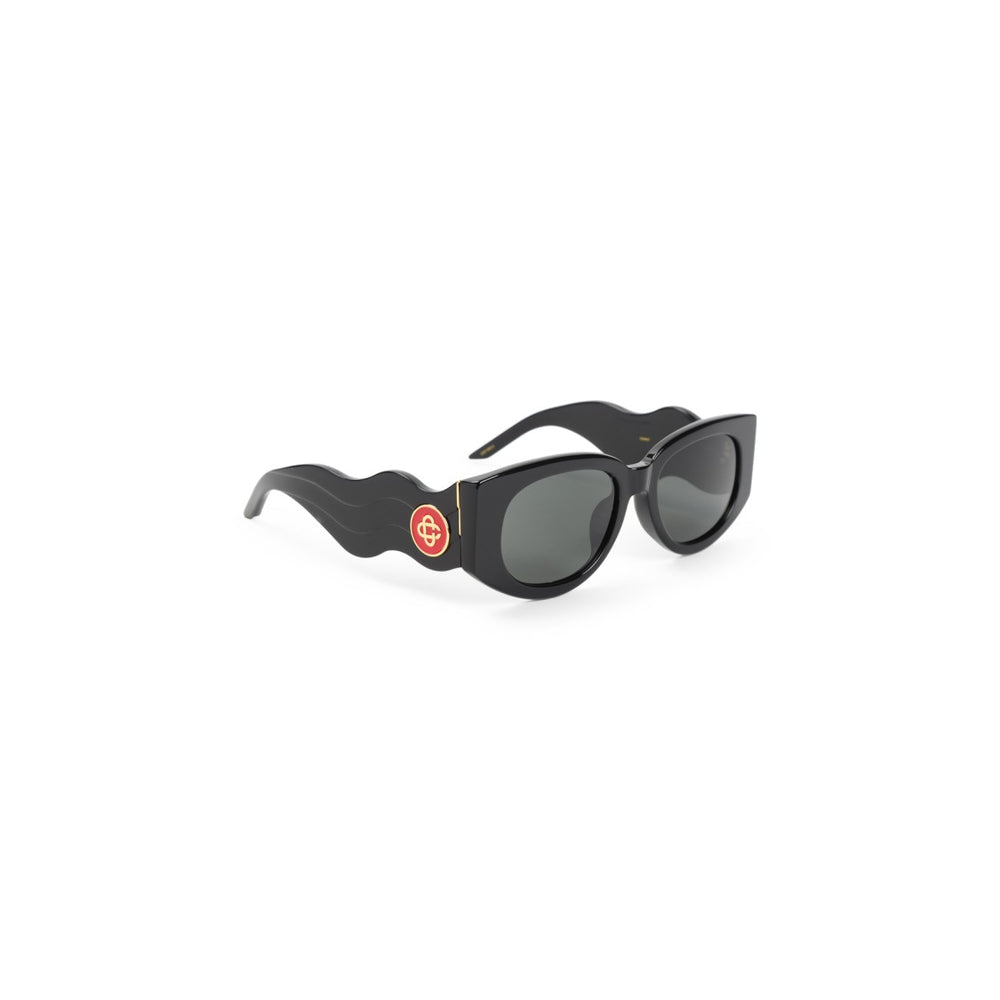 Casablanca Metal Oval Wave Black Acetate Sunglasses | ShopSimon