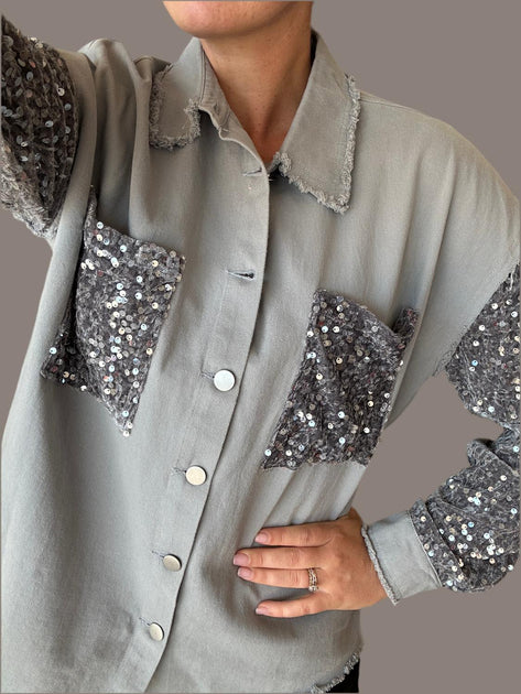Color Theory Sequin Sleeve Shacket Grau Medium 3