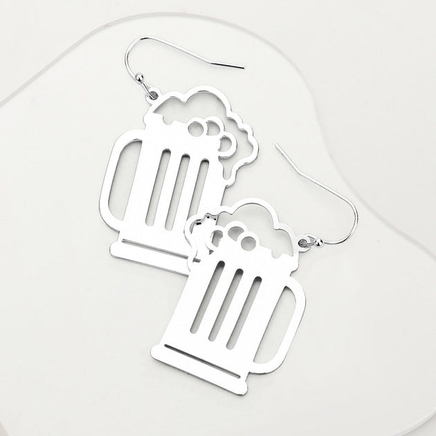 FASHNZFAB Beer Shaped Metal Earrings Silver 5